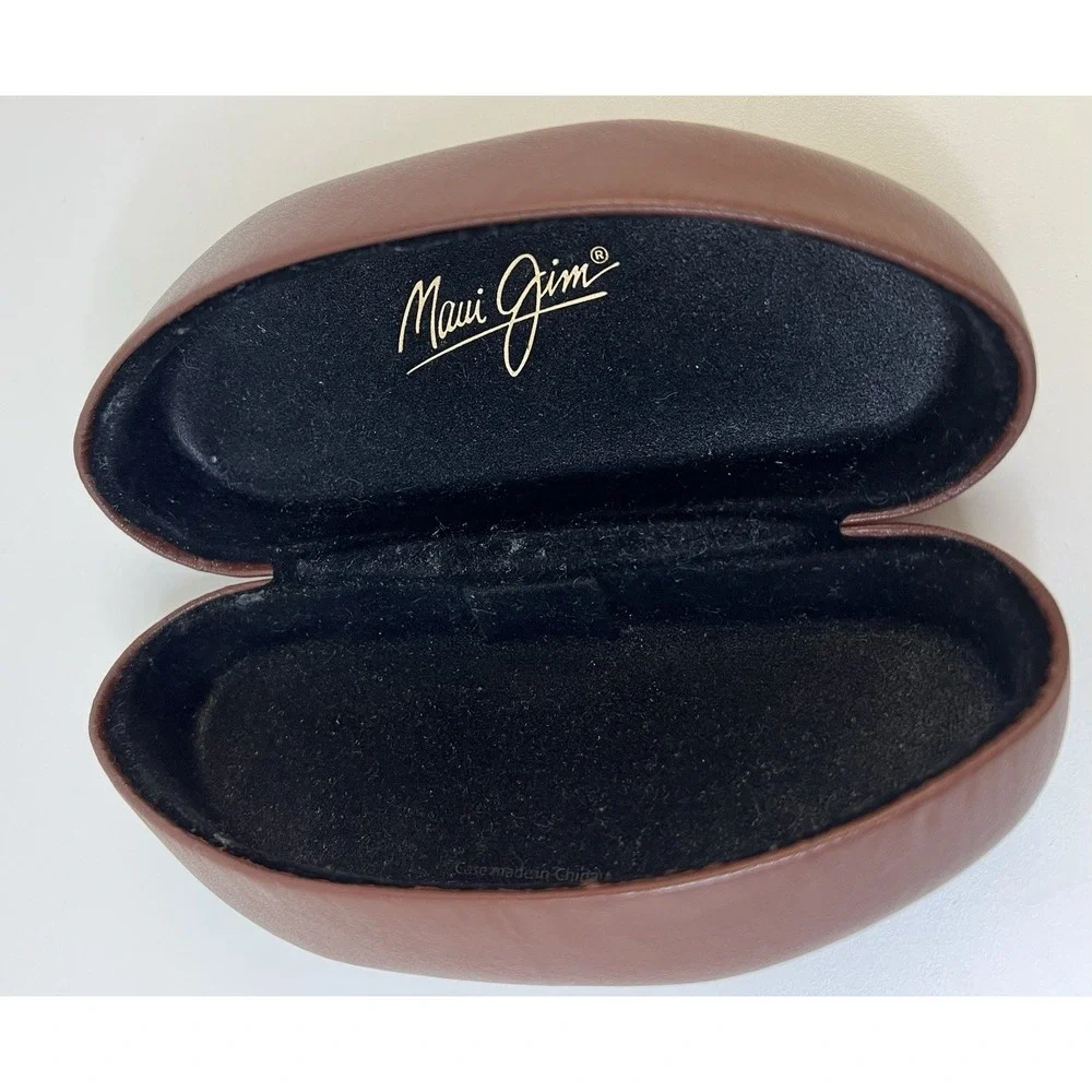 Maui Jim Sunglass Case Hard Clam Shell Brown Glasses Faux Leather Eyeglass Case